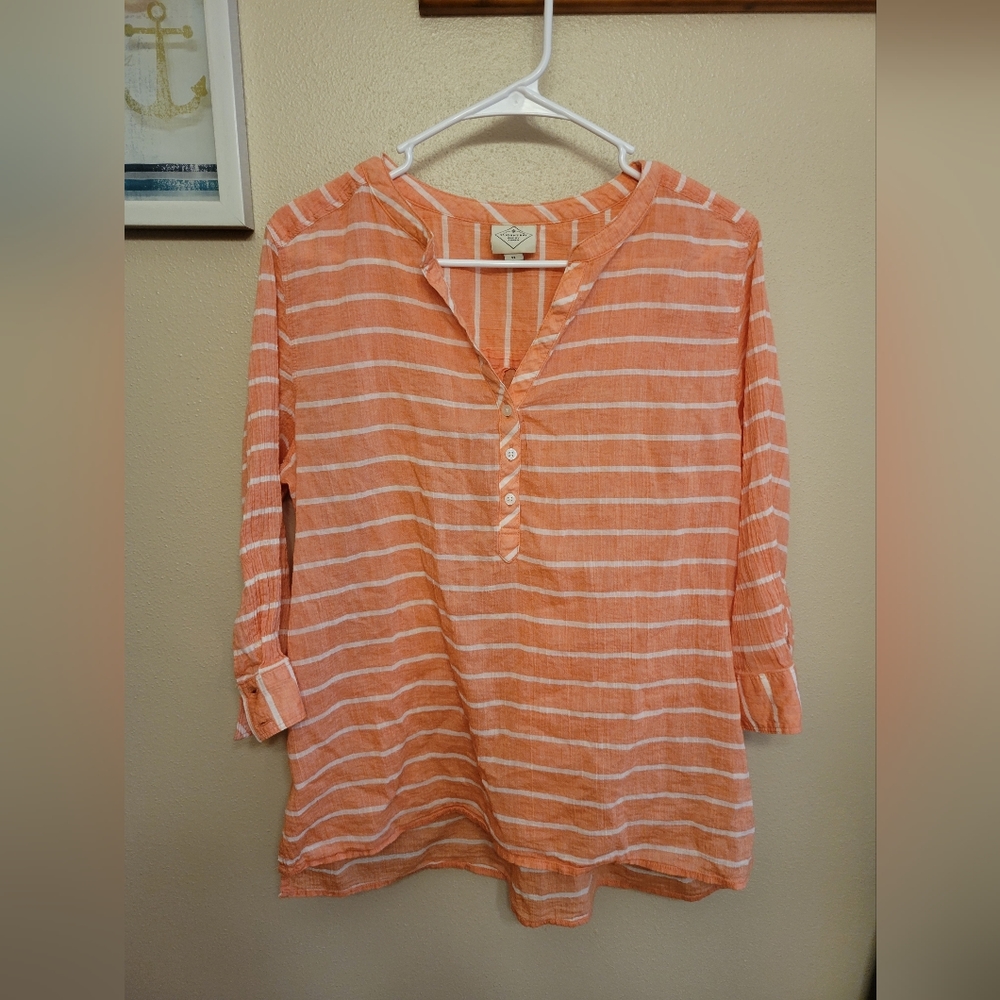 St. John's Bay 100% Cotton Pullover Striped Blouse PL